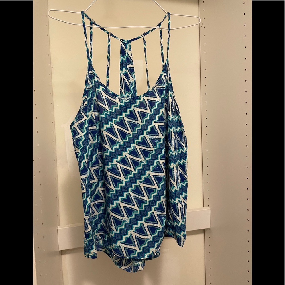 Aztec Print Strappy Shirt, blue